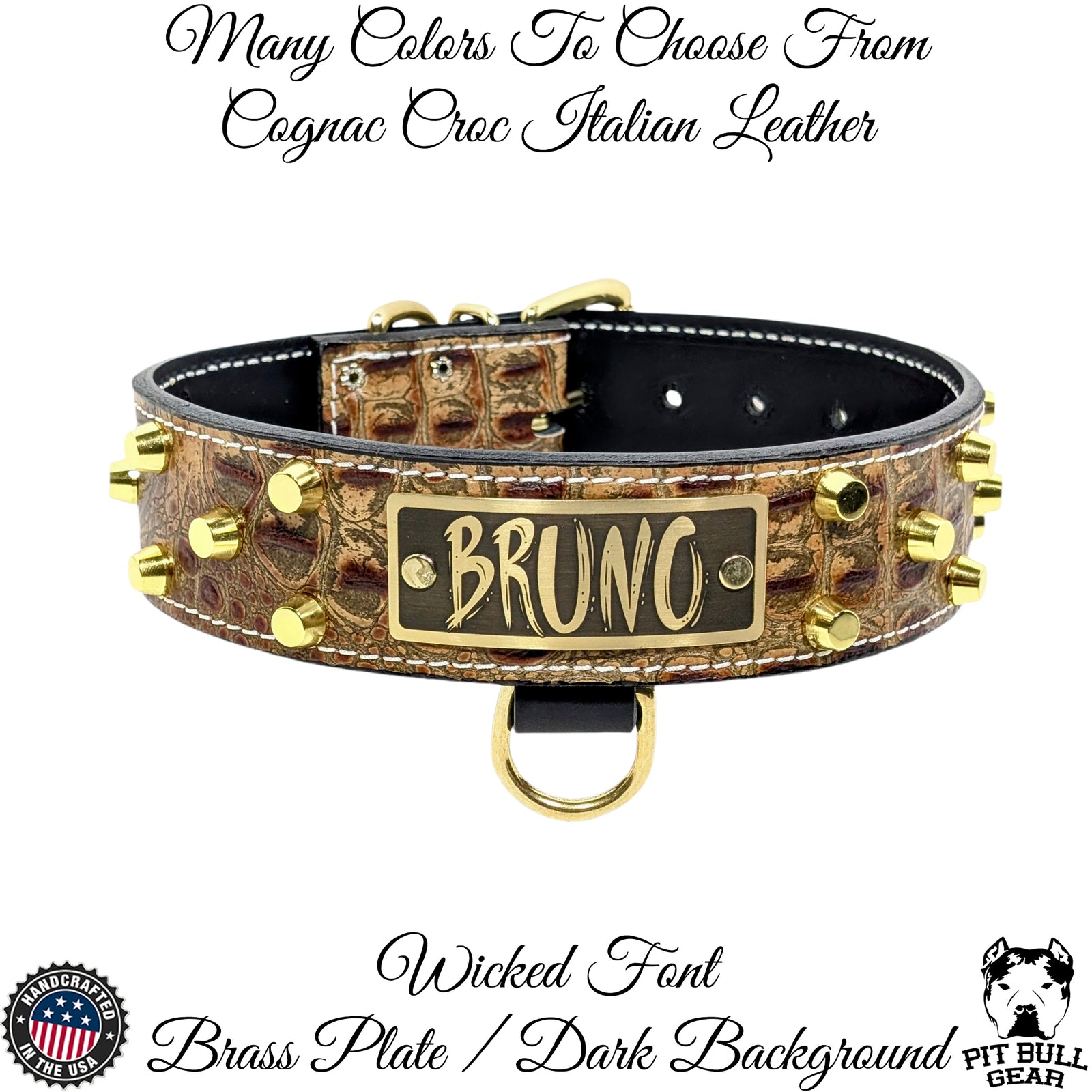 WN4 - Collar de cuero para perros de 2" de ancho con tachuelas y placa con nombre