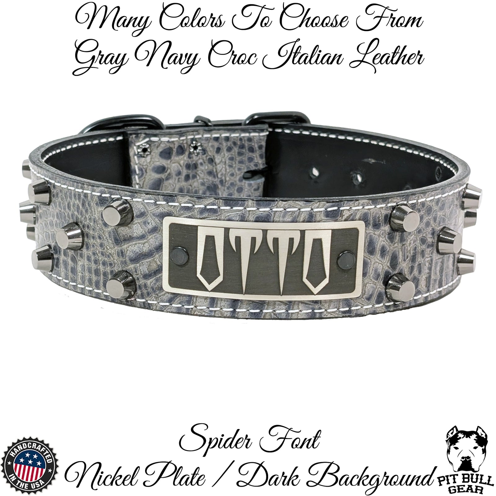 WN4 - Collar de cuero para perros de 2" de ancho con tachuelas y placa con nombre