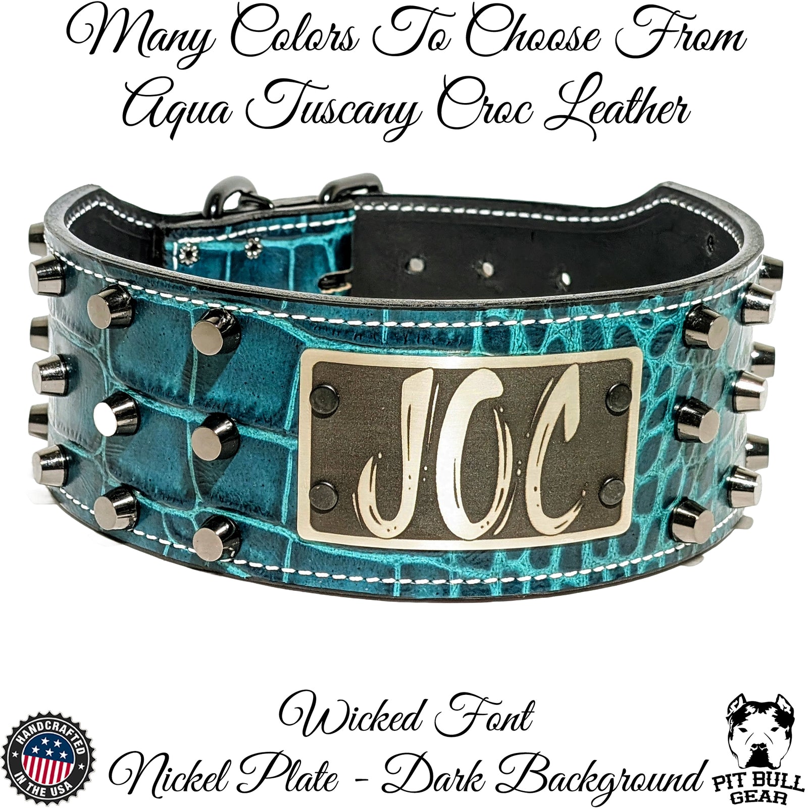 XN1 - Collar de cuero para perro de 3" de ancho con placa de identificación personalizada y tachuelas