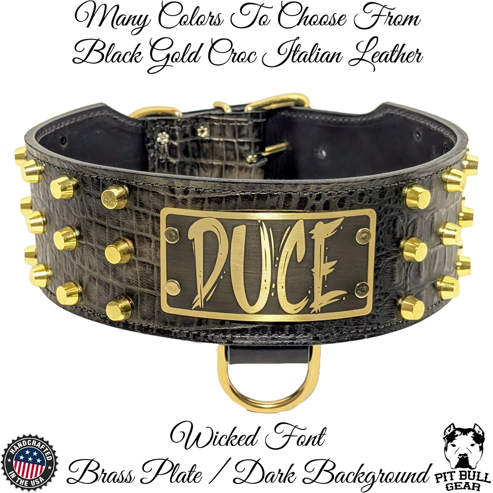 XN1 - Collar de cuero para perro de 3" de ancho con placa de identificación personalizada y tachuelas