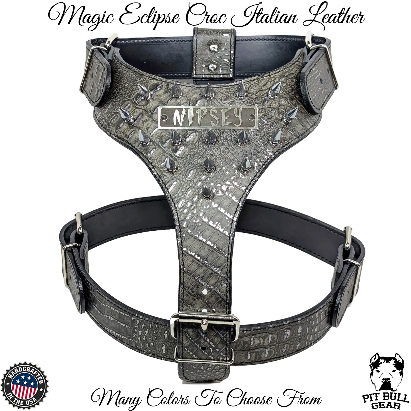 NH5 - Personalized Spiked Leather Dog Harness