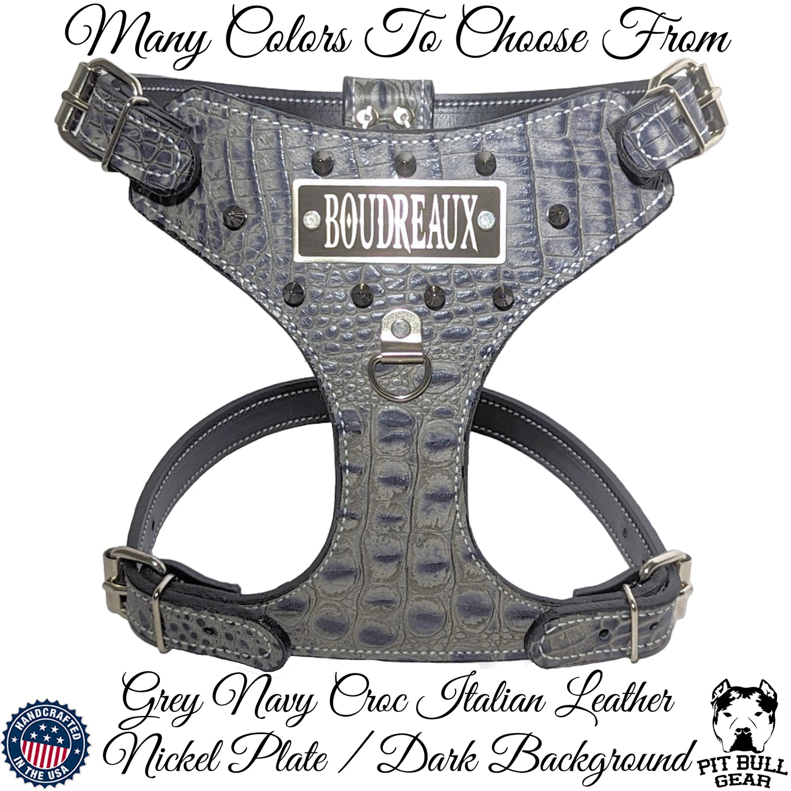 FBH3 - French Bulldog Personalized Leather Harness with Spikes