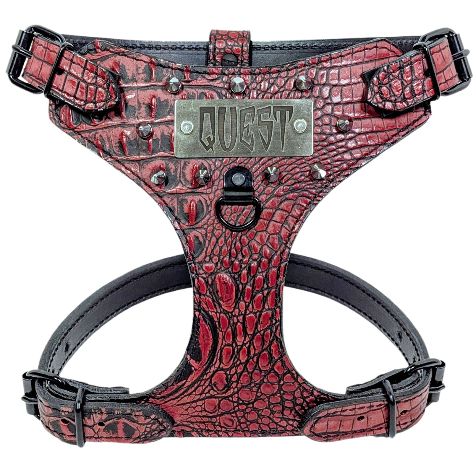 FBH3 - French Bulldog Personalized Leather Harness with Spikes