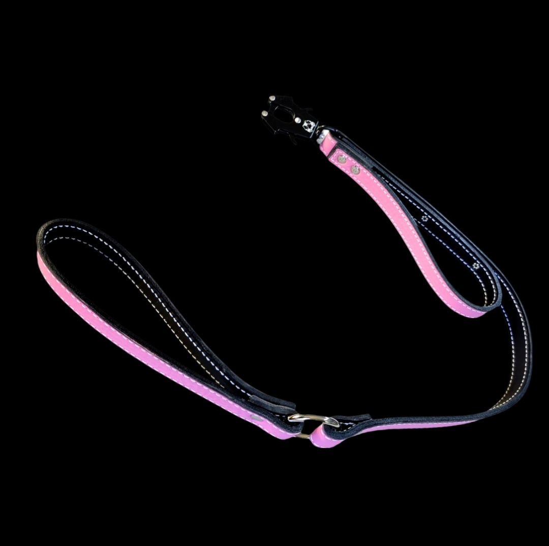 * Dual Handle Pink Full Grain Italian Leather Dog Leash with O-Ring – Overstock Special