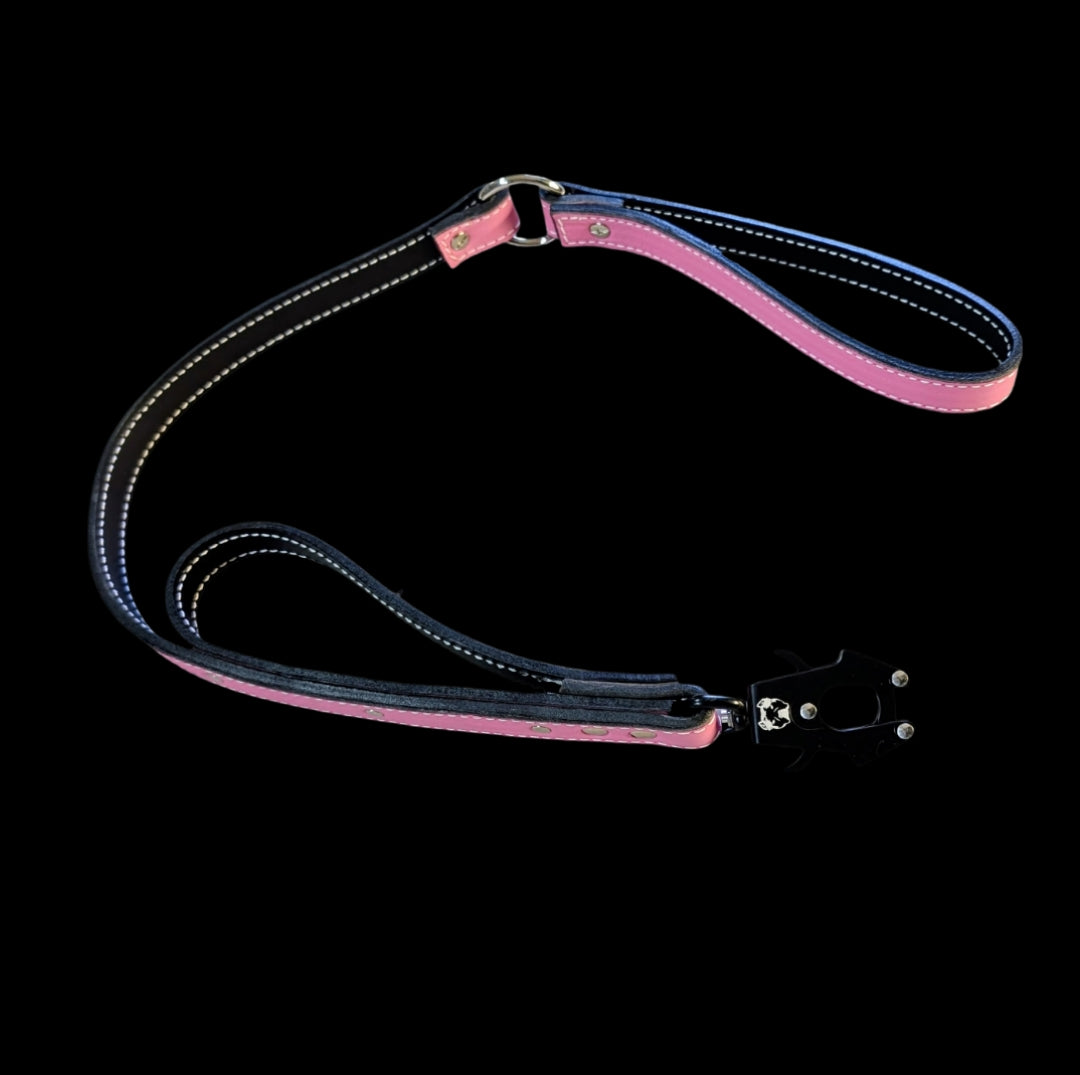 * Dual Handle Pink Full Grain Italian Leather Dog Leash with O-Ring – Overstock Special