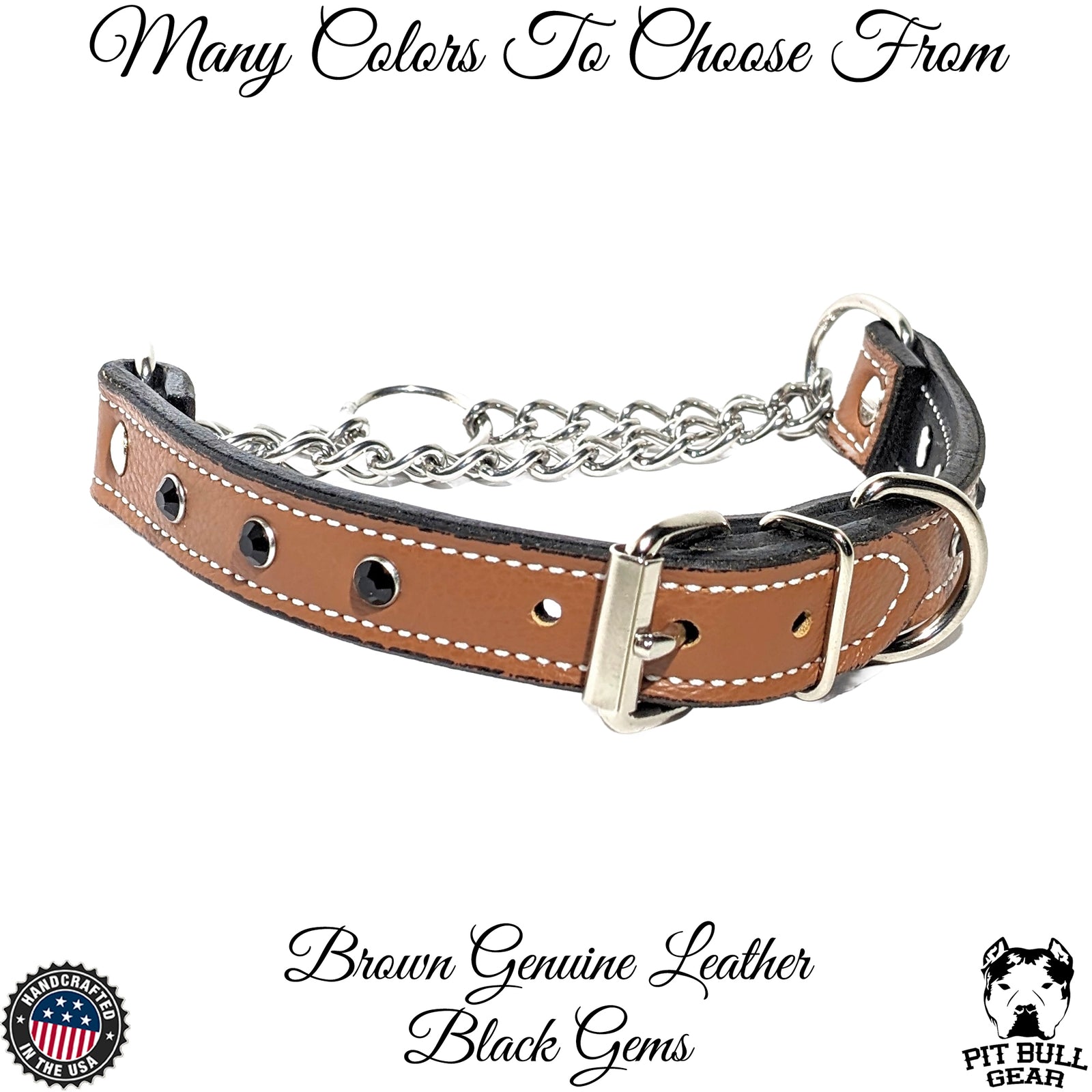LM6 - 1" Wide Leather Martingale Collar with Buckle & Gems