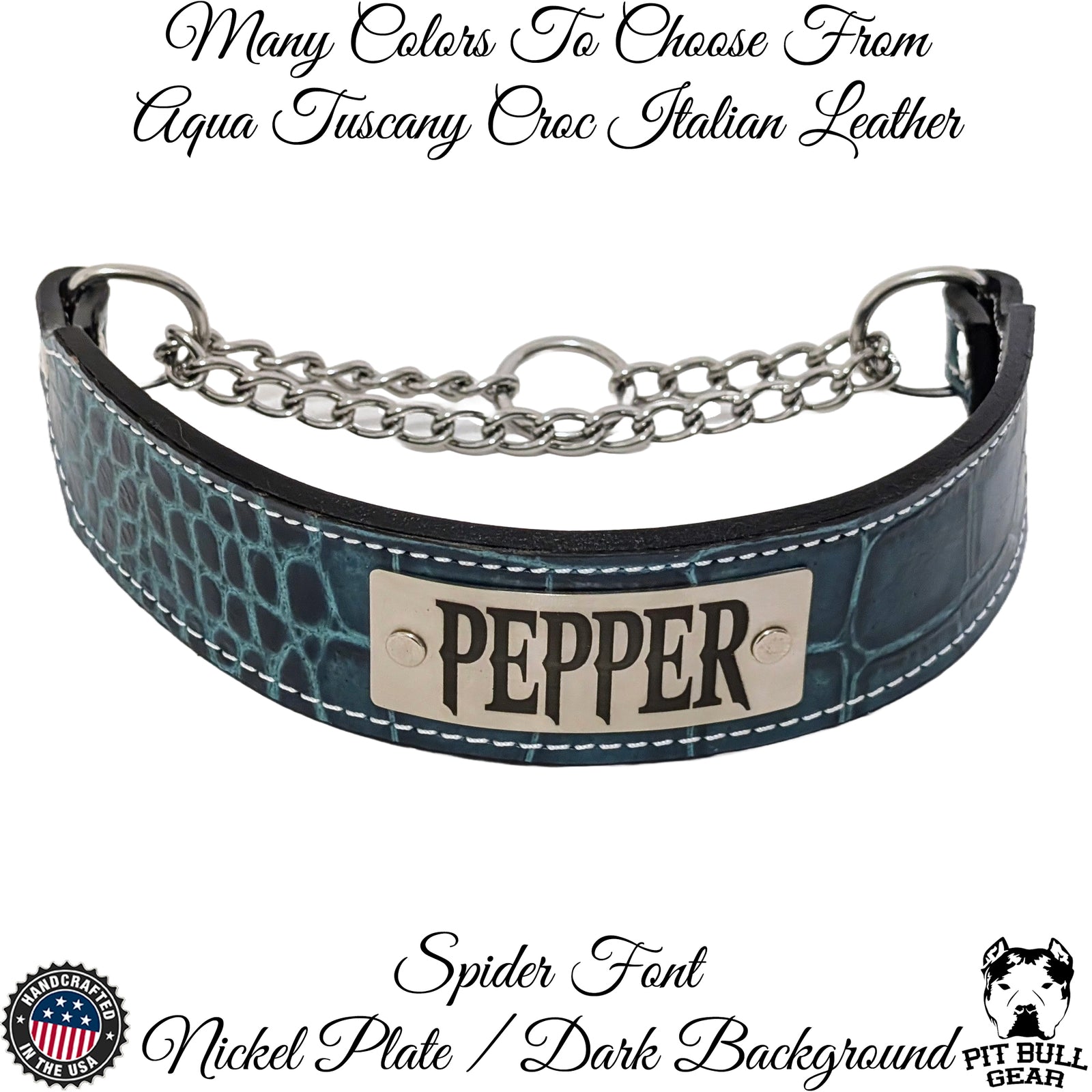 LM7N - 2" Wide Personalized Leather Martingale Dog Collar