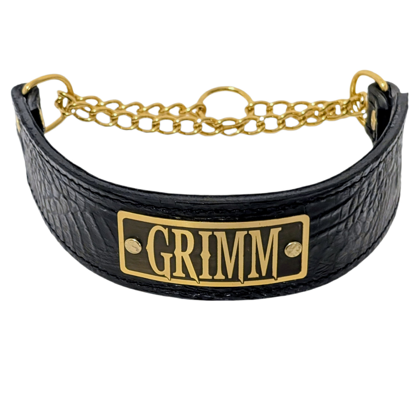 LM7N - Collar para perro de cuero tipo martingala de 2" de ancho con placa de identificación personalizada