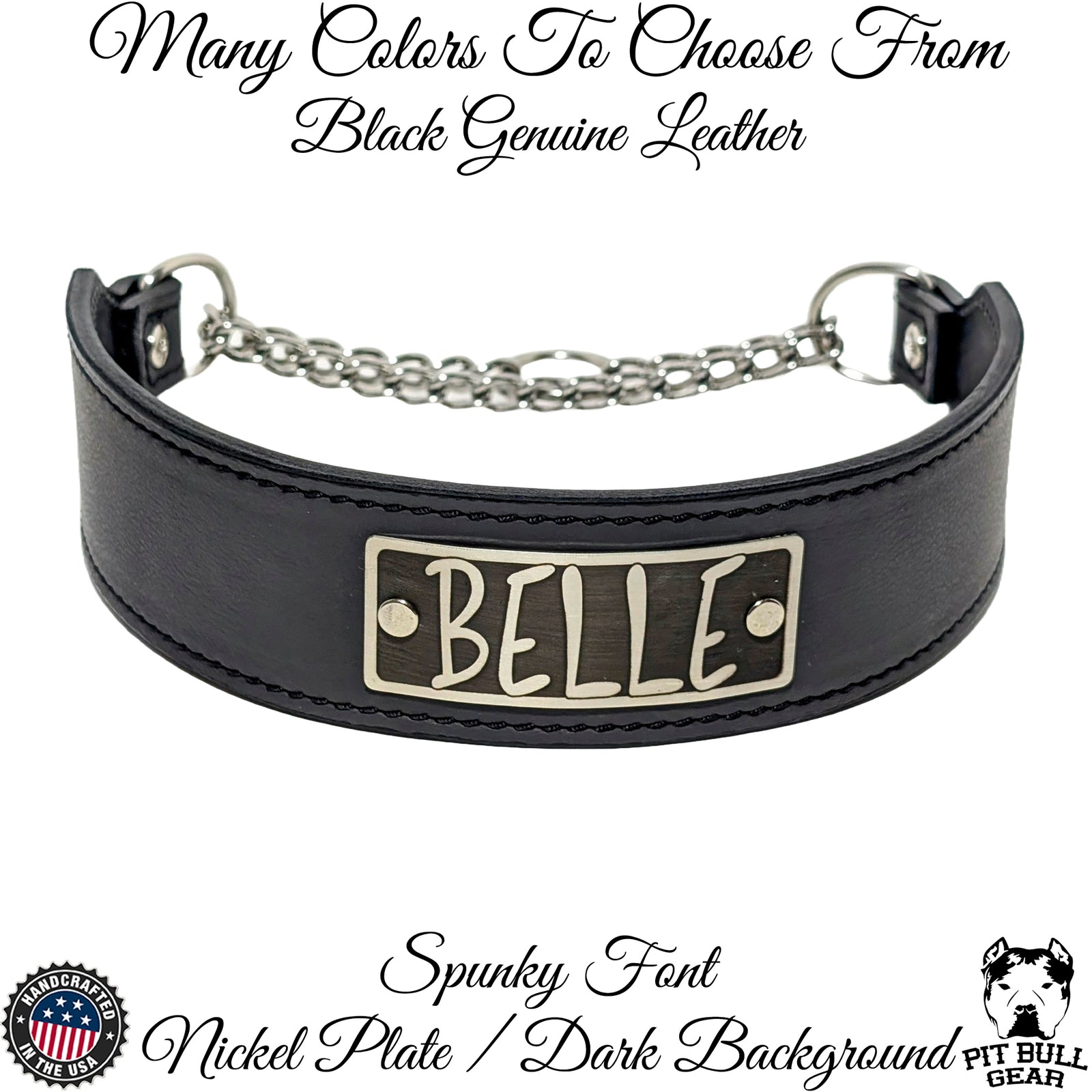 LM7N - 2" Wide Personalized Leather Martingale Dog Collar