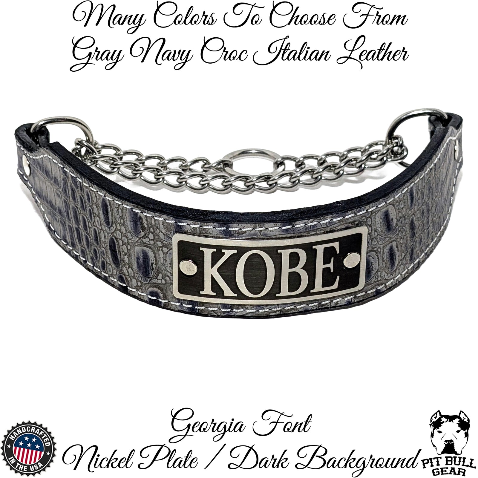 LM7N - 2" Wide Personalized Leather Martingale Dog Collar