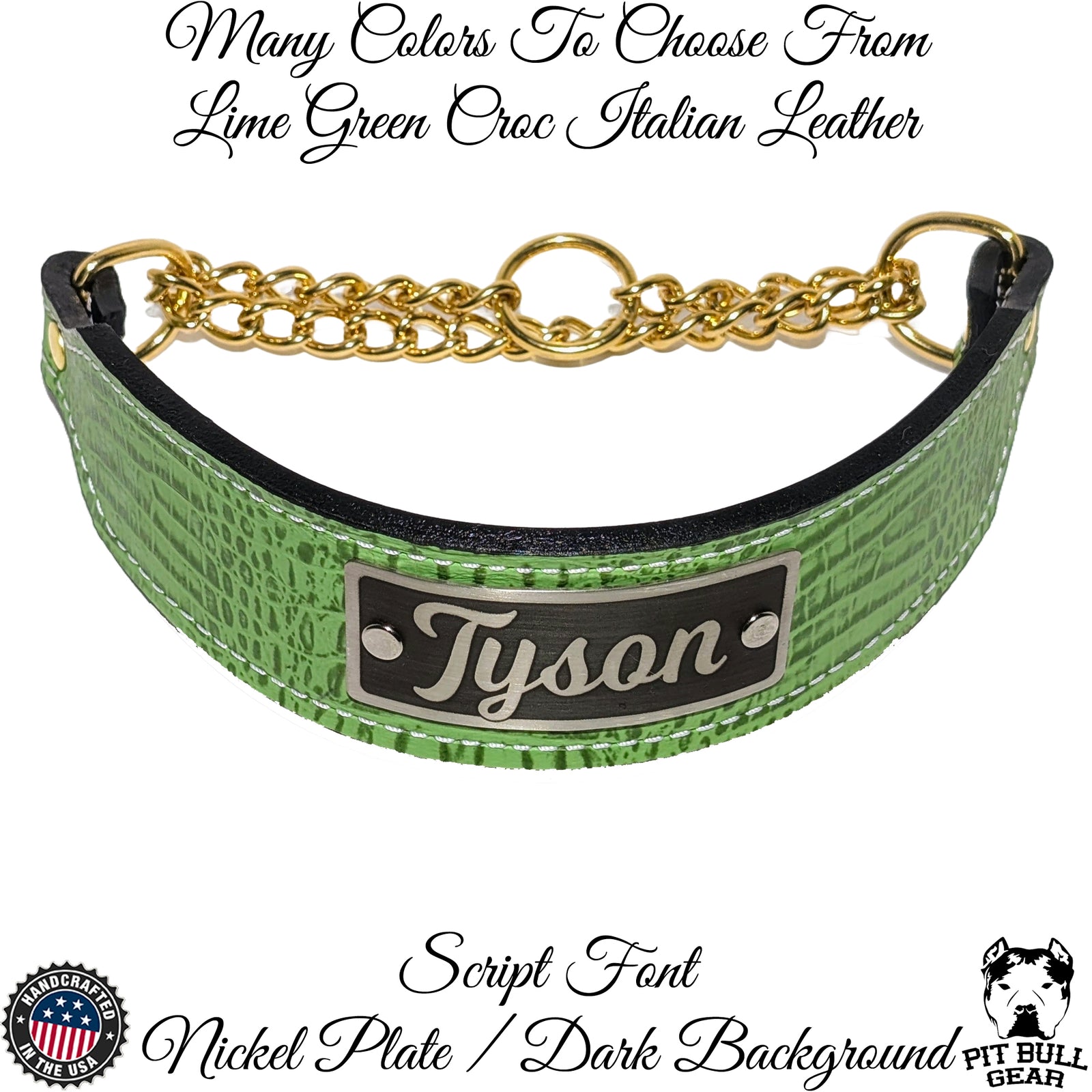LM7N - Collar para perro de cuero tipo martingala de 2" de ancho con placa de identificación personalizada
