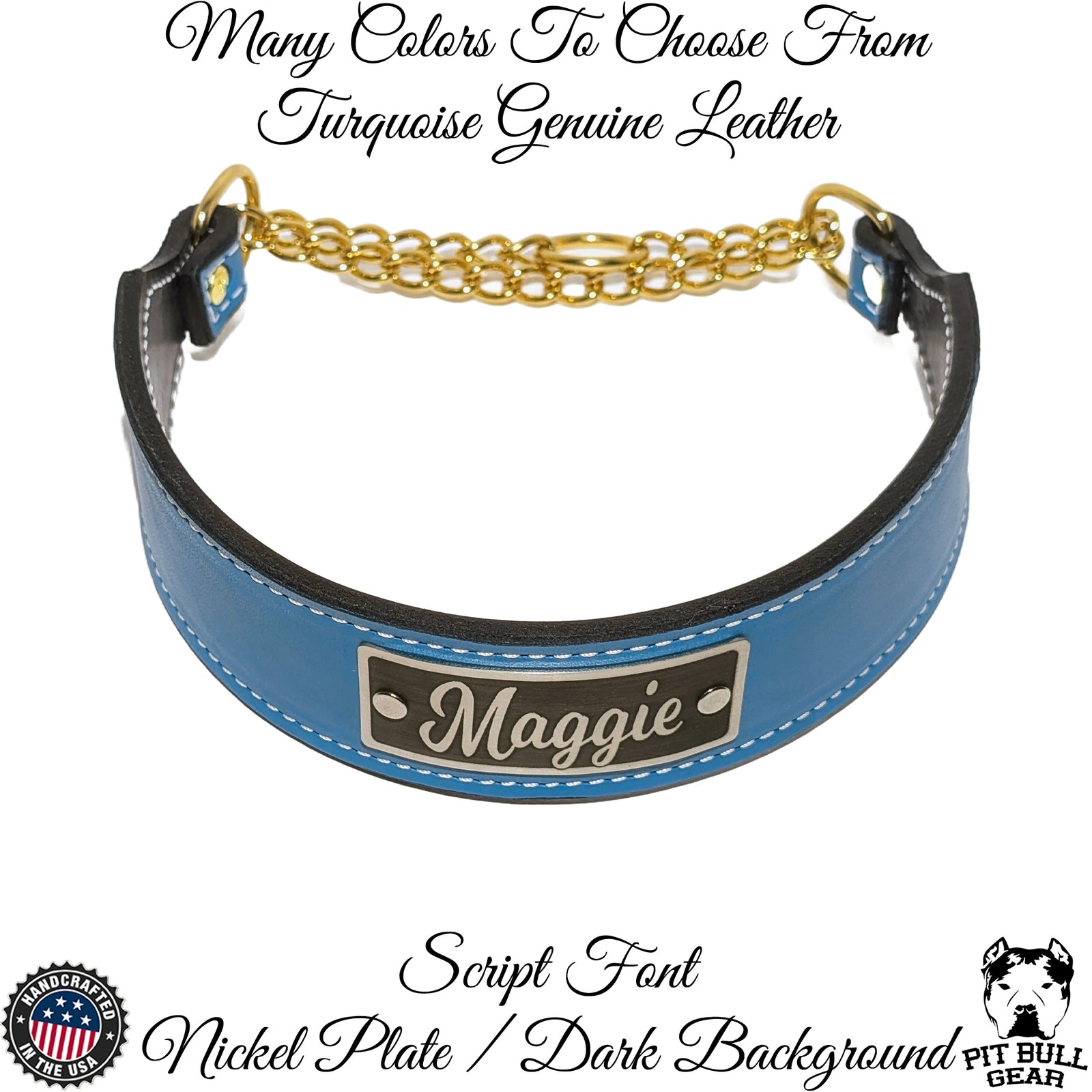 LM7N - Collar para perro de cuero tipo martingala de 2" de ancho con placa de identificación personalizada