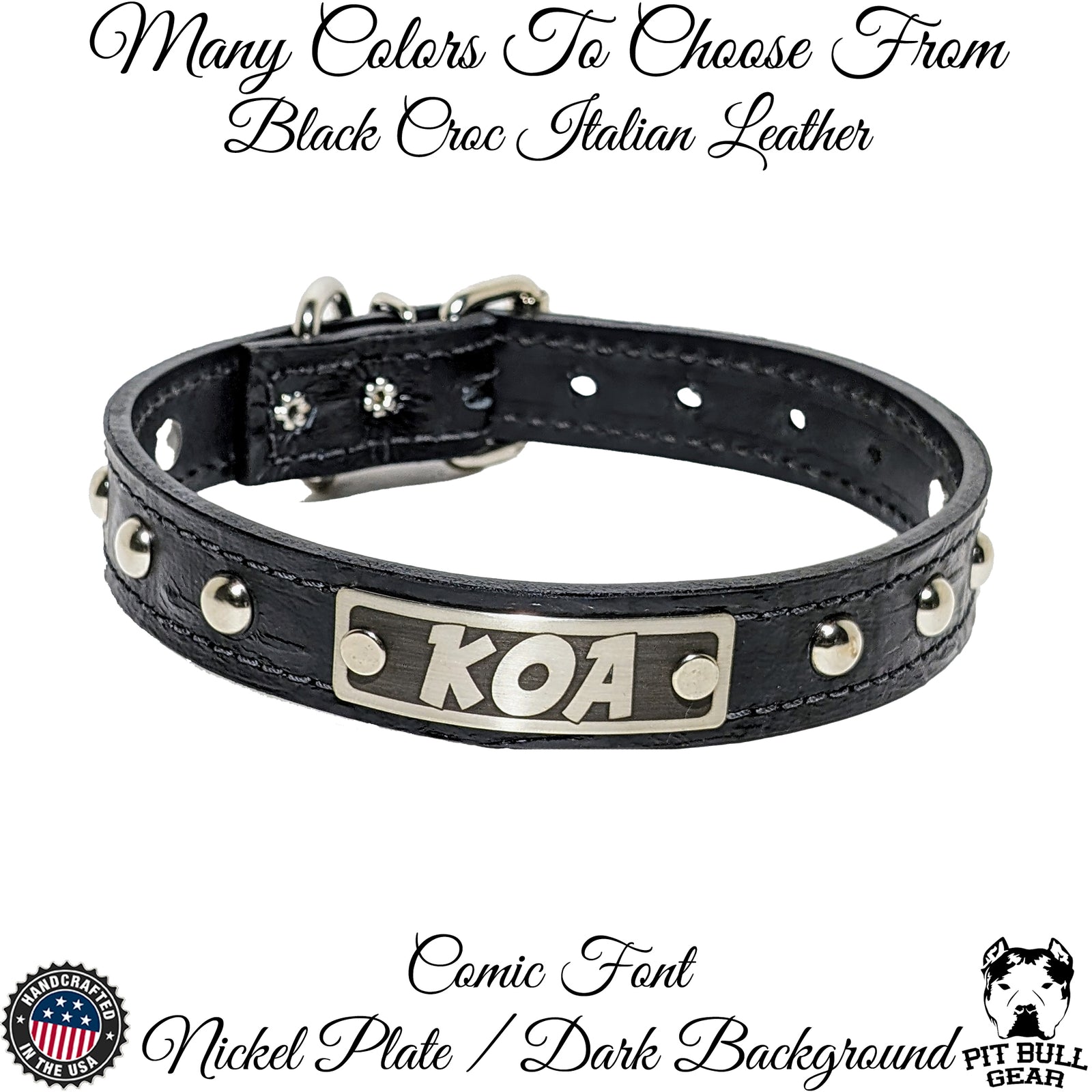 NU2 - Collar para perro de cuero tachonado de 1" de ancho con placa de identificación