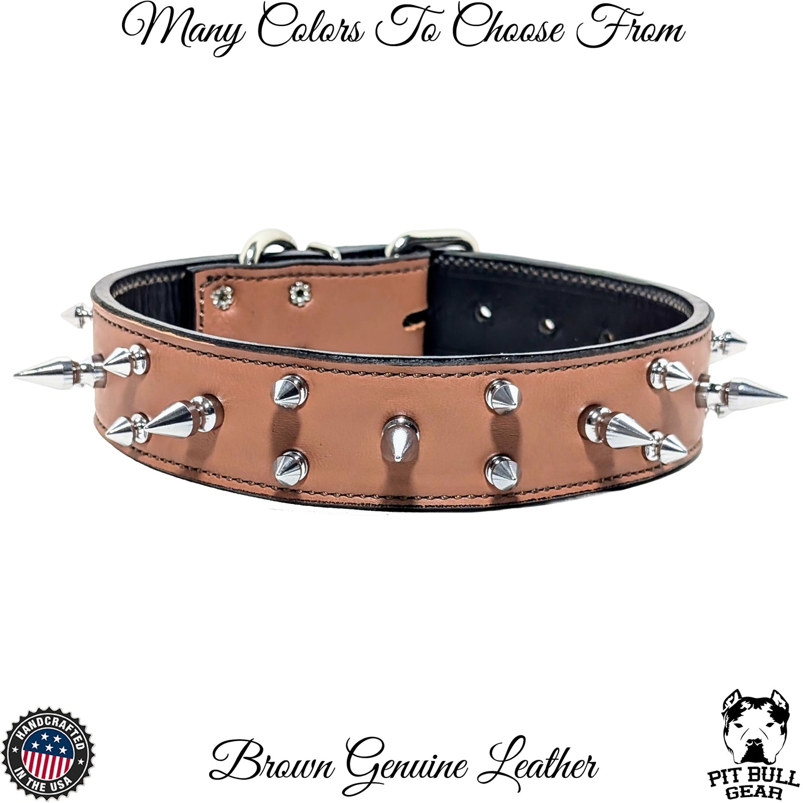 Collar de cuero con pinchos para perros, collar de protección para perros, 1,5" de ancho - V17