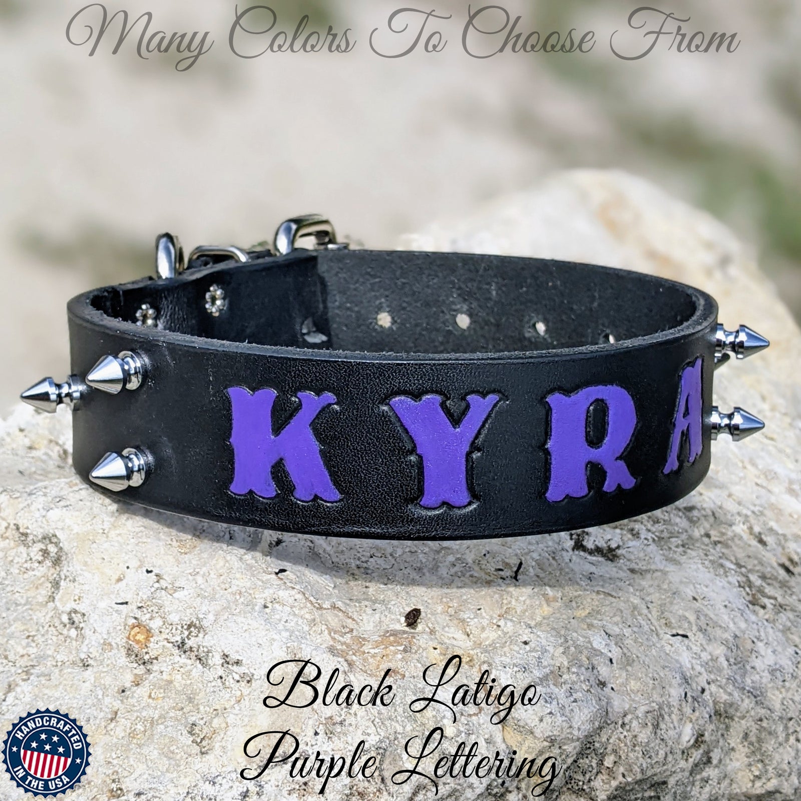 N9 - 1.5" Wide Black Latigo 1-Ply Leather Hand Painted Spiked Collar