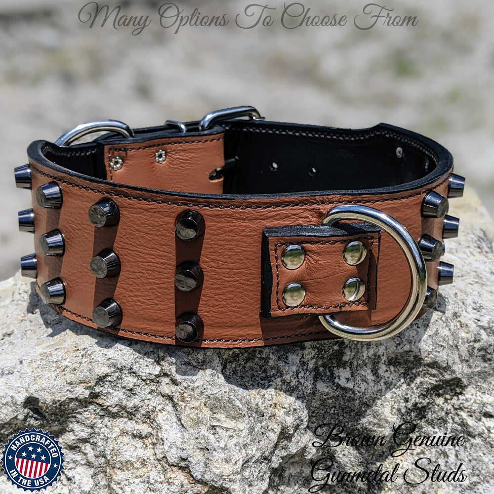J14 - 2 1/2" coleira de cachorro de couro cravejado