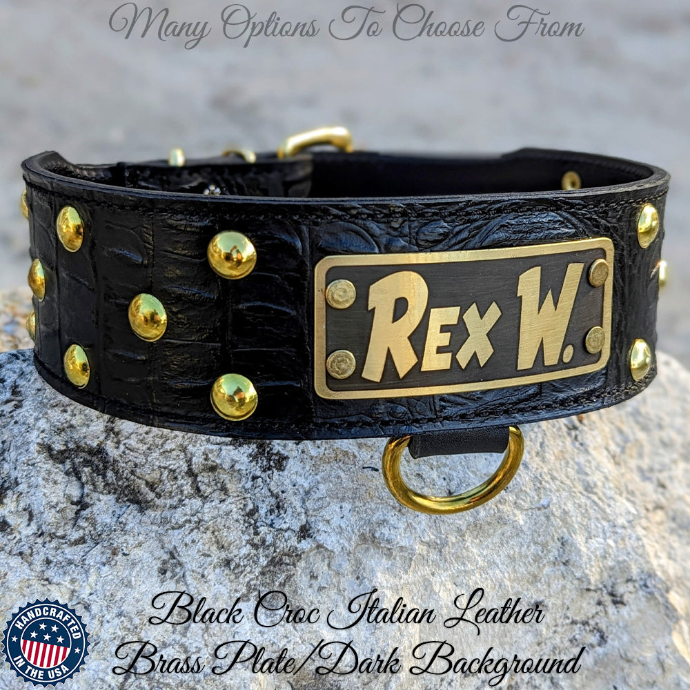 NJ3 - 2.5" Wide Leather Dog Collar with Name Plate