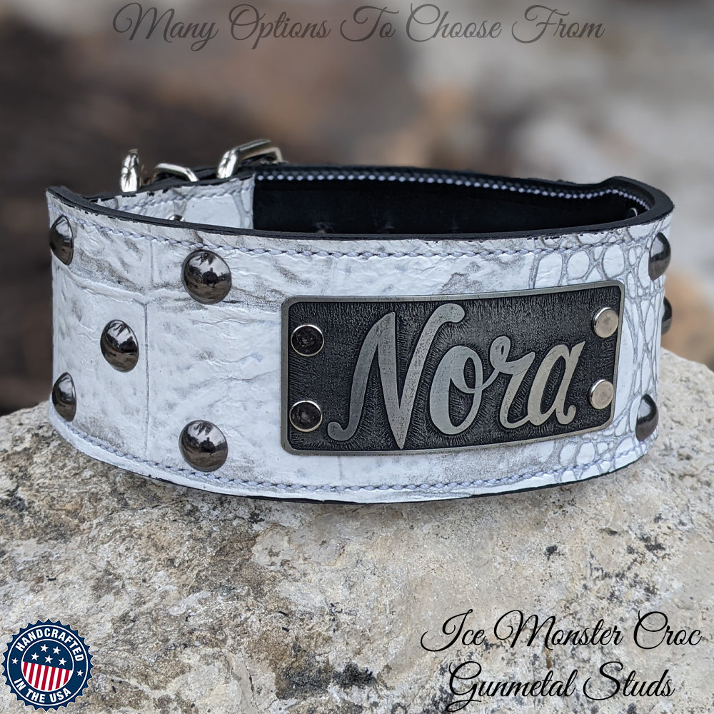 NJ3 - 2.5" Wide Leather Dog Collar with Name Plate