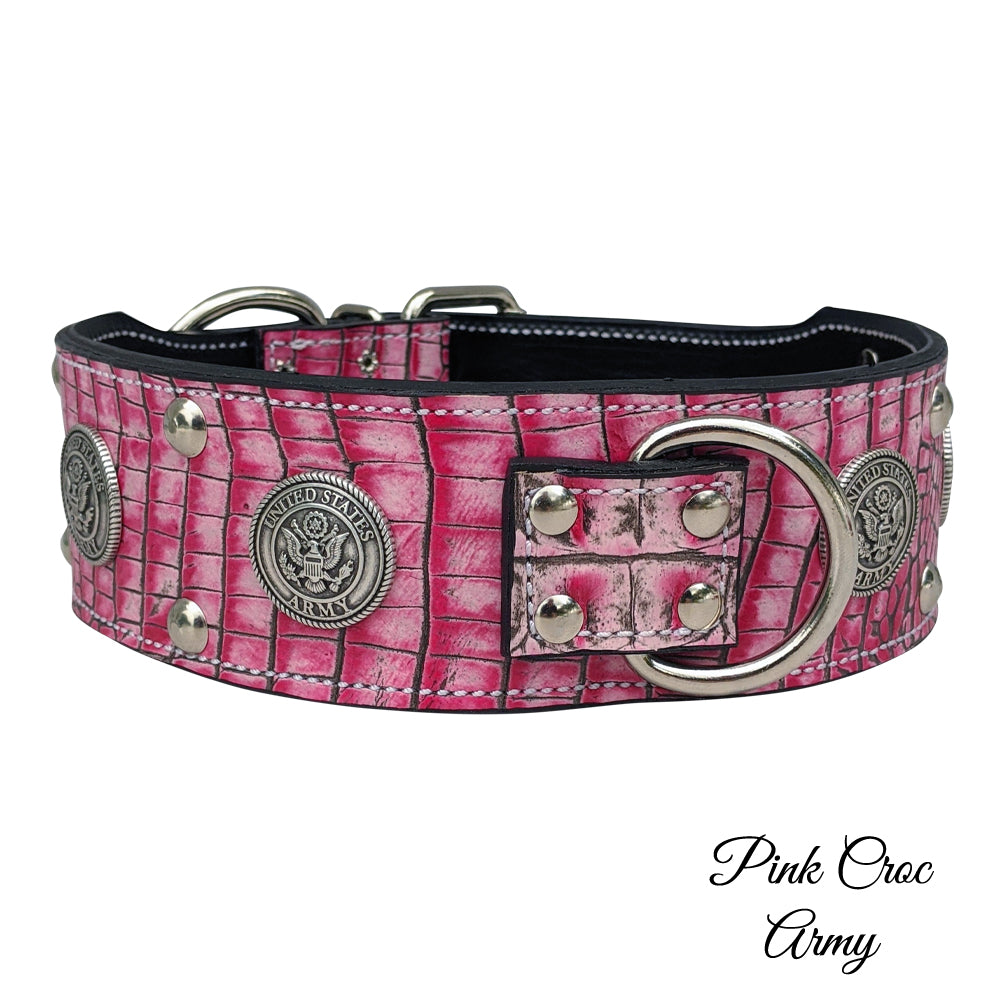 J6 - 2 1/2" Military Themed Leather Dog Collar