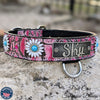 VN4 - 1.5" Wide Leather Dog Collar Personalized Name Plate Daisies Gems