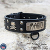 W27 - Personalized Leather Dog Collar w/ Skulls & Studs - 2"