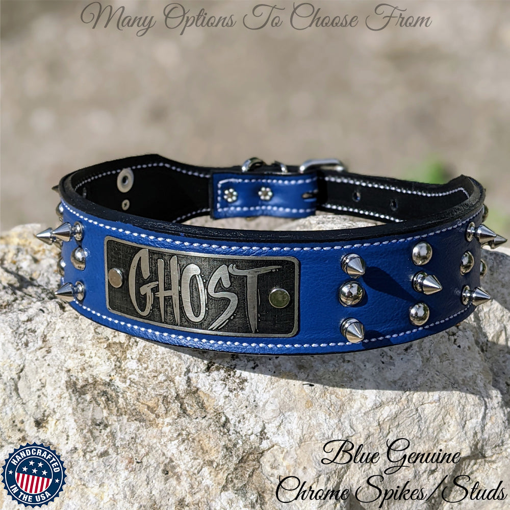 W29 - 2" Tapered Leather Personalized Collar w/Spikes & Studs