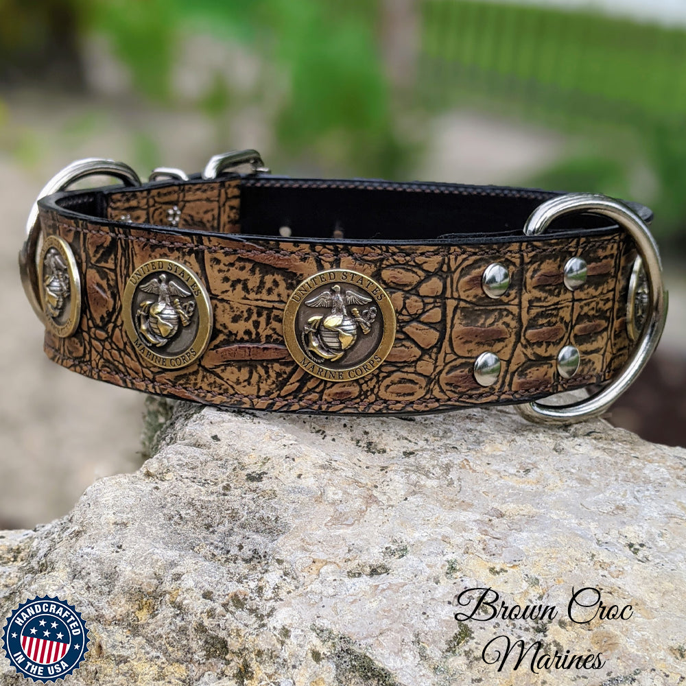 W32 - 2" Wide "Marines" Leather Dog Collar