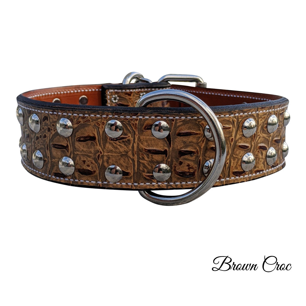 W40 - 2" Wide Studded Leather Dog Collar