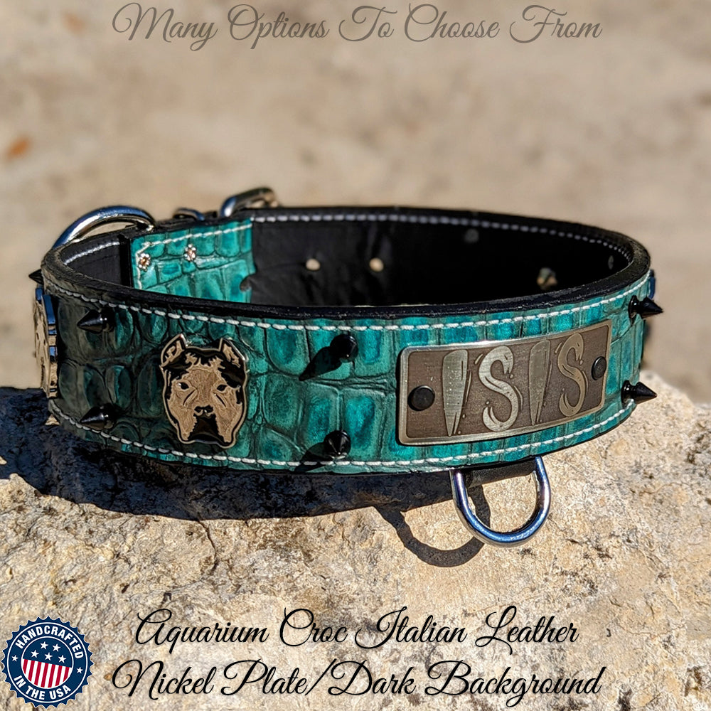 W45 - 2" Personalized Bully Spiked Leather Dog Collar