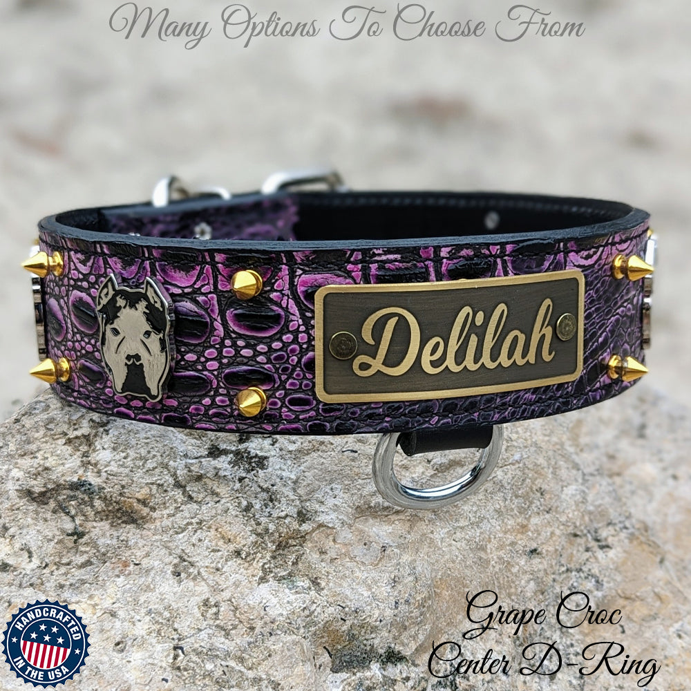 W45 - 2" Personalized Bully Spiked Leather Dog Collar