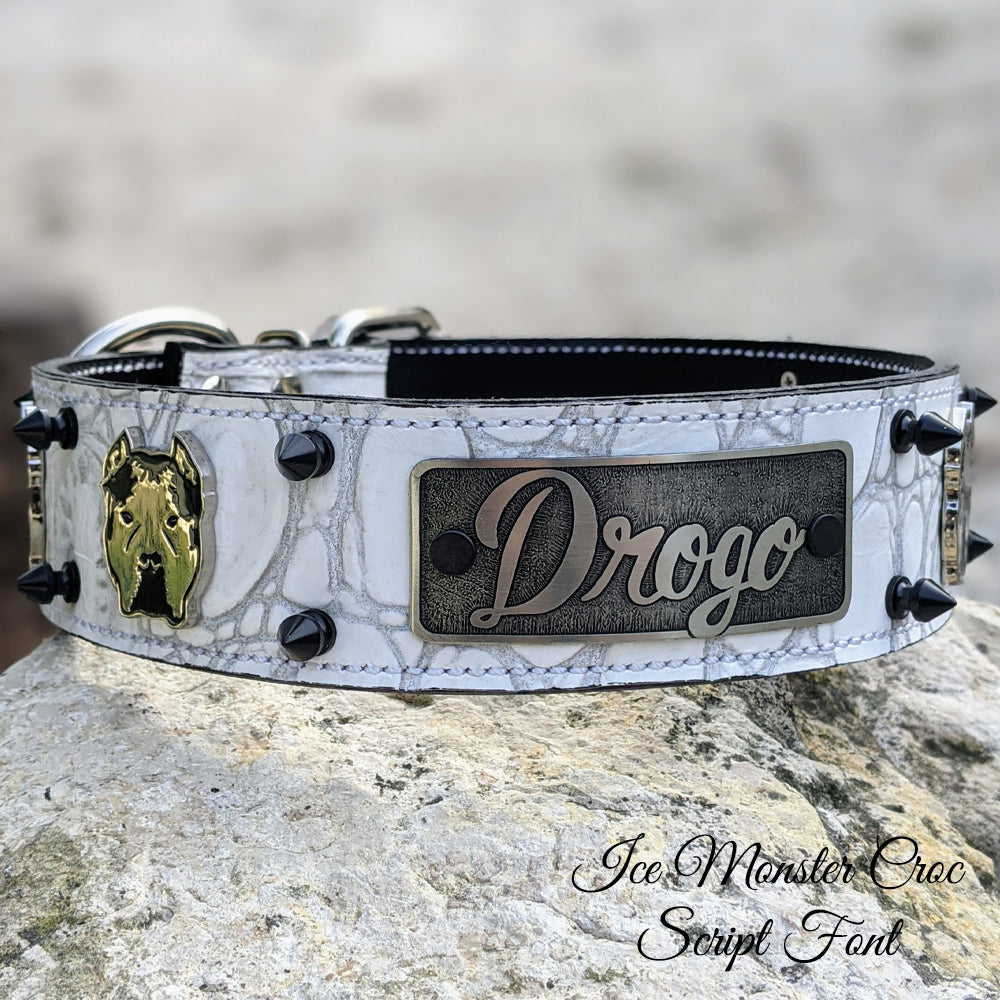 W45 - 2" Personalized Bully Spiked Leather Dog Collar
