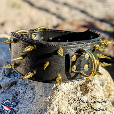 X43 - 3" Wide Spiked Leather Dog Collar
