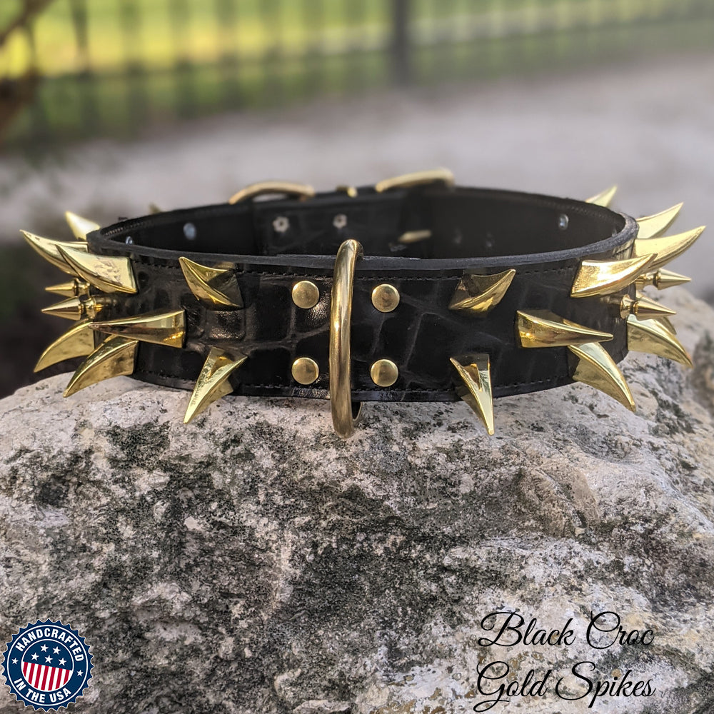 W2 - 2" Wide Spiked Leather Dog Collar
