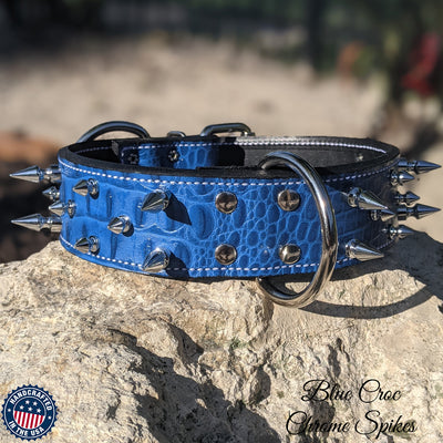 W7 - 2" Wide Spiked Leather Dog Collar