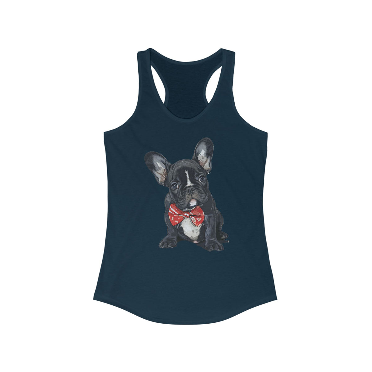 Camiseta de tirantes con espalda cruzada ideal para mujer con pajarita de bulldog francés