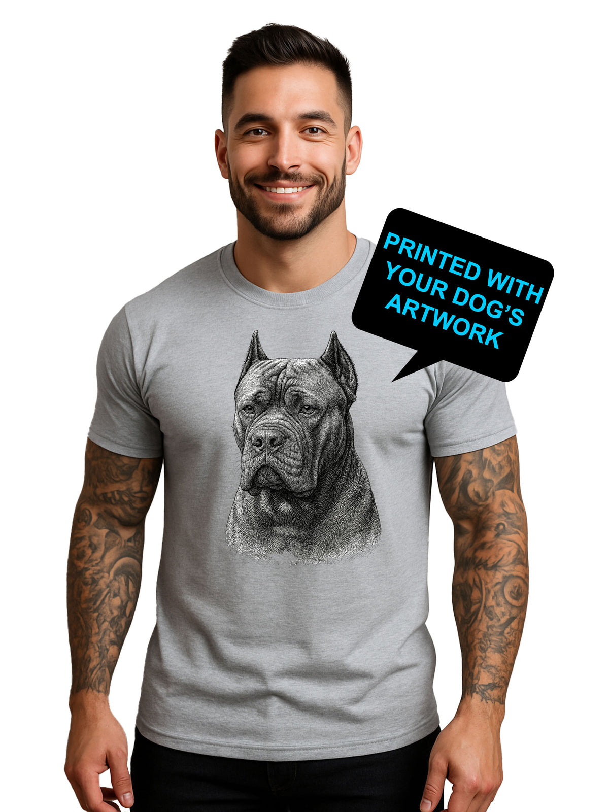 Custom Pen &amp; Ink Dog Portrait T-Shirt | Personalized Pet Art Tee by Pit Bull Gear