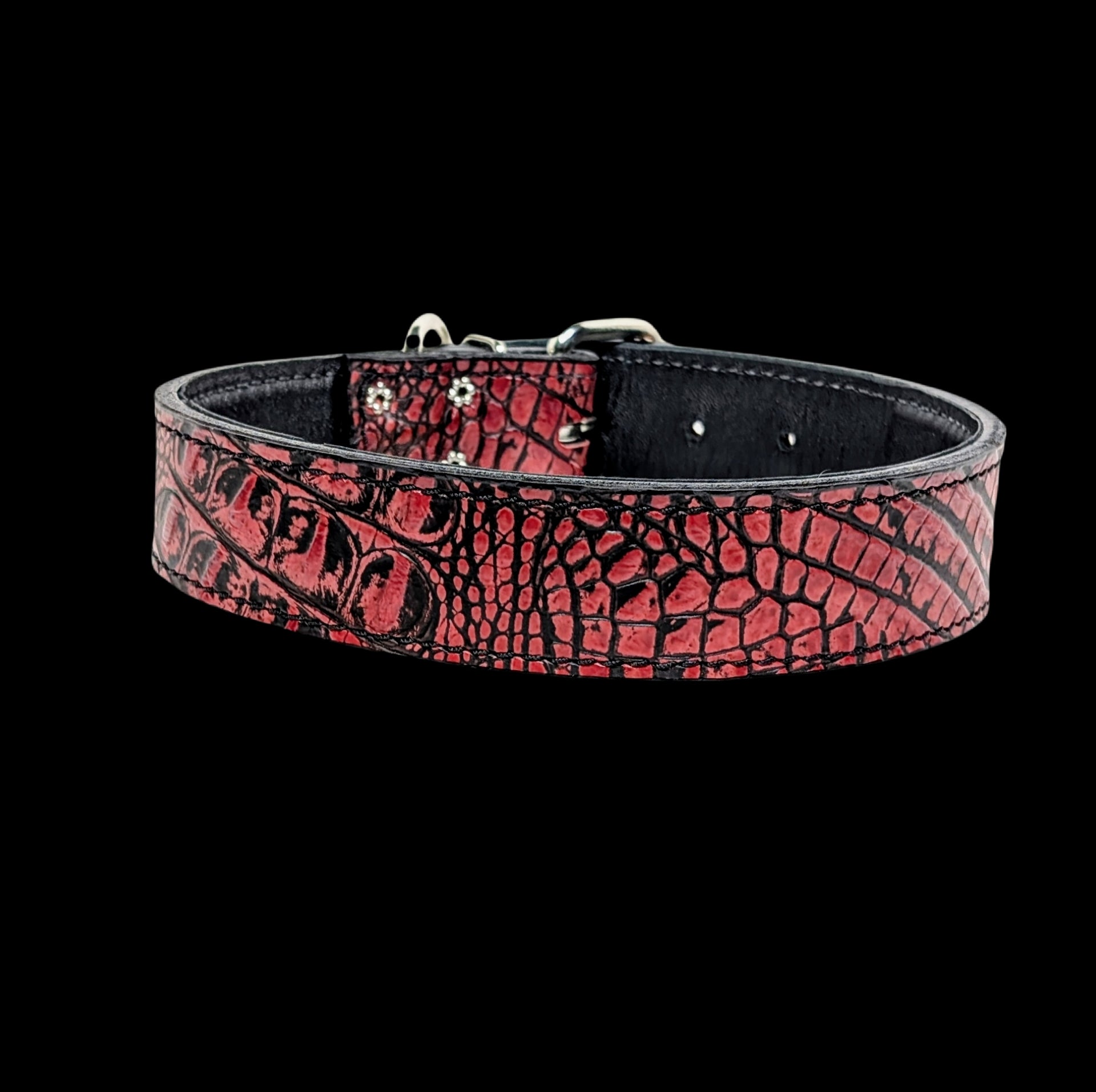 * 1.5" Wide Red Croc Leather Padded Dog Collar 18"-21" Neck – Overstock Special