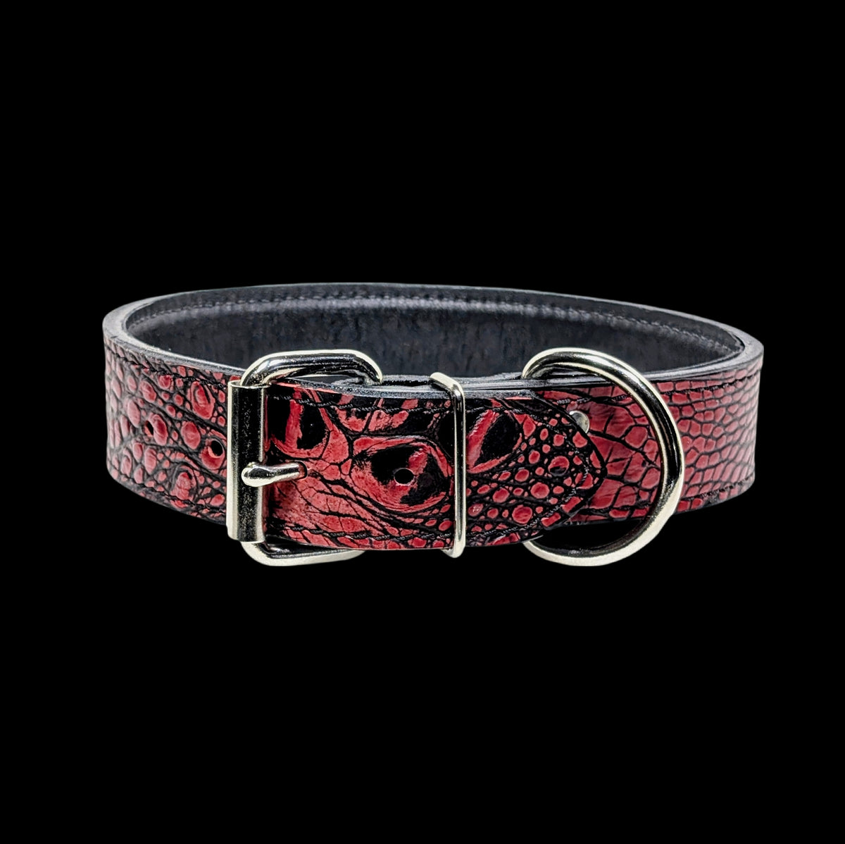 * 1.5" Wide Red Croc Leather Padded Dog Collar 18"-21" Neck – Overstock Special