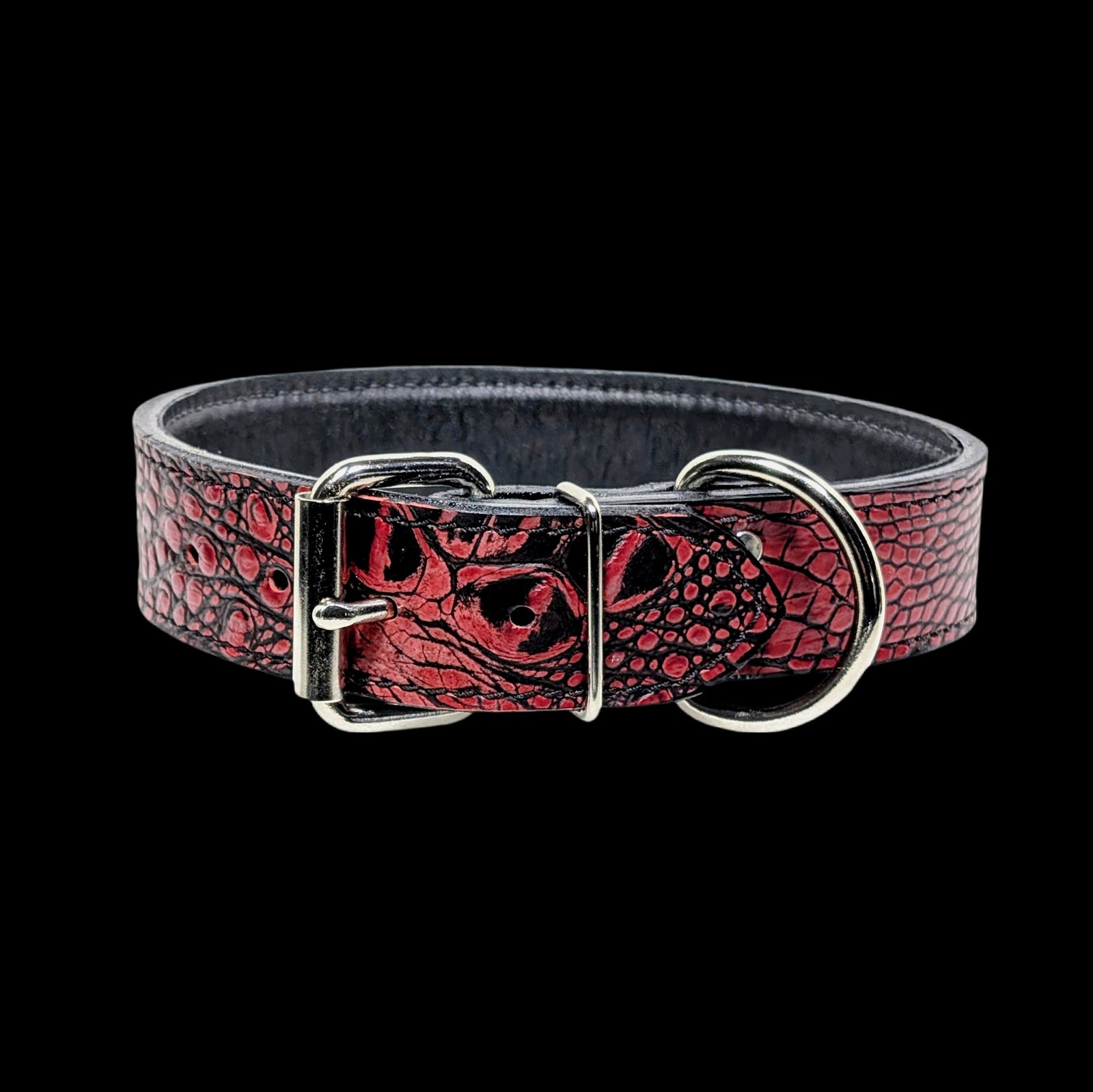* 1.5" Wide Red Croc Leather Padded Dog Collar 18"-21" Neck – Overstock Special