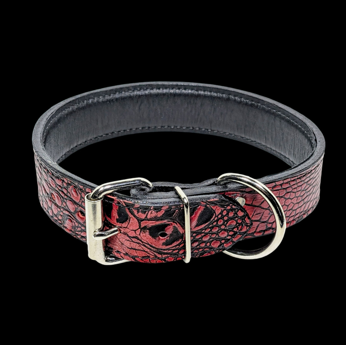 * 1.5" Wide Red Croc Leather Padded Dog Collar 18"-21" Neck – Overstock Special