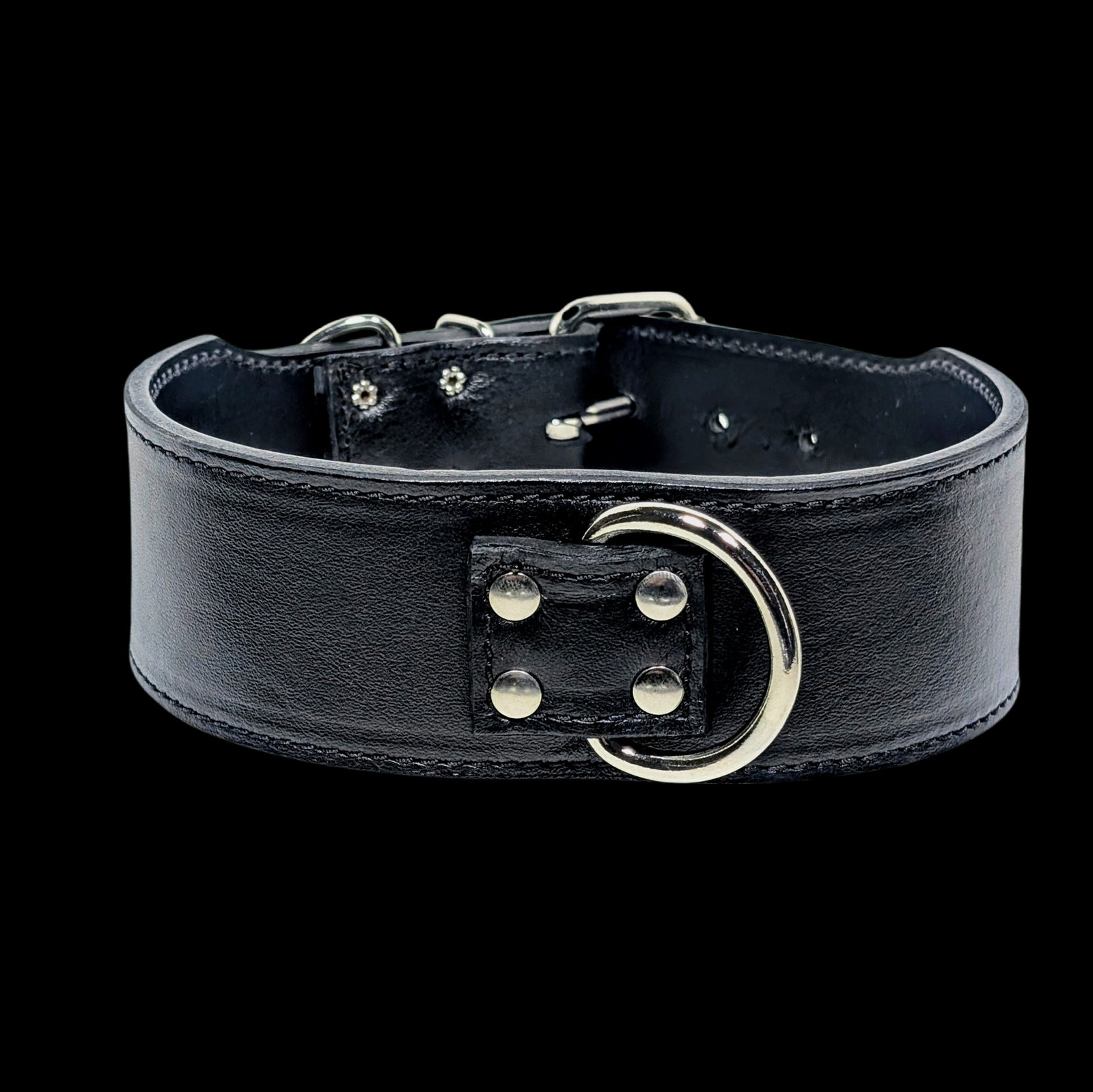 * 2.5" Wide Black Genuine Leather Dog Collar with Center D-Ring 20"-23" Neck – Overstock Special