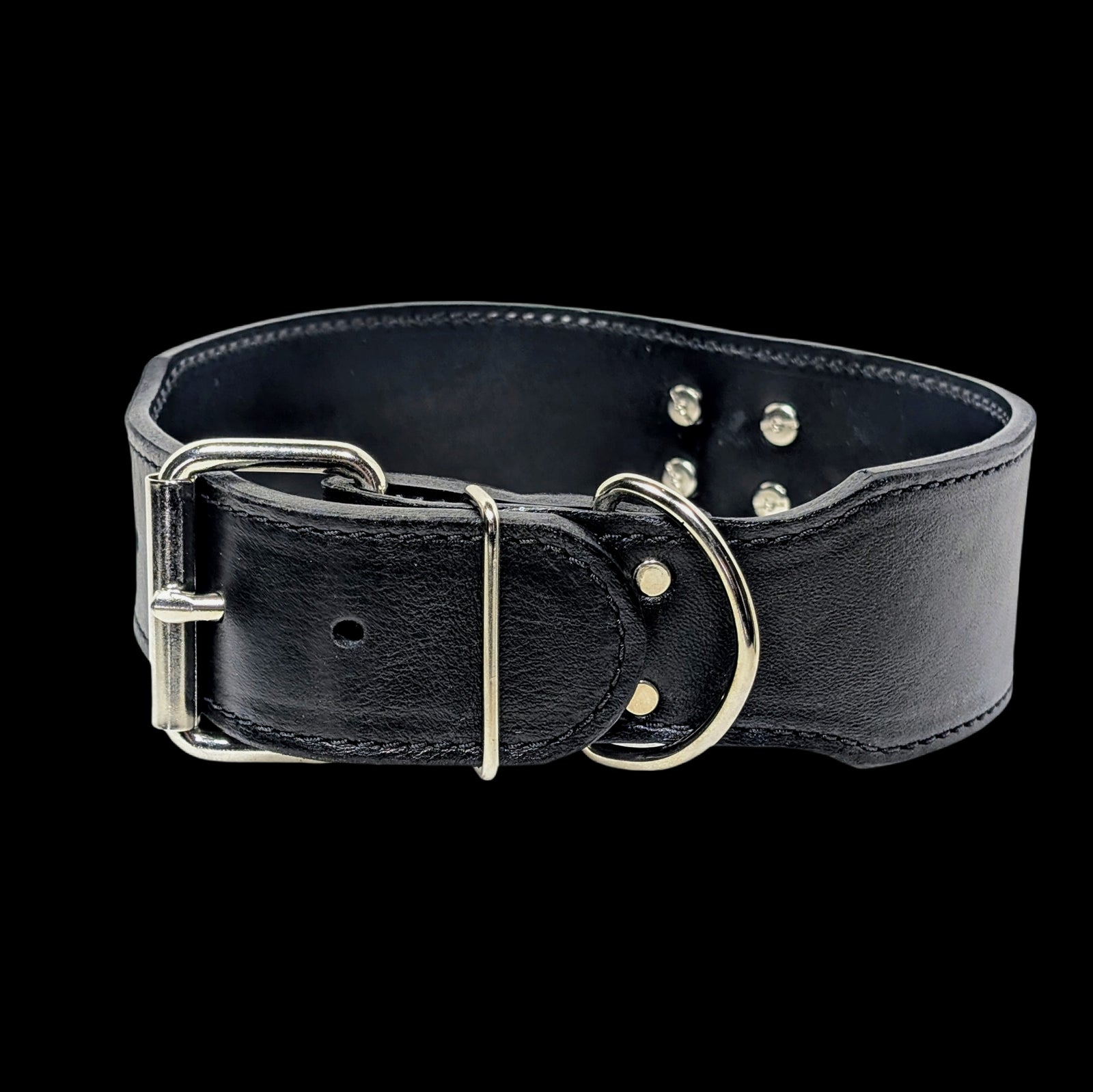 * 2.5" Wide Black Genuine Leather Dog Collar with Center D-Ring 20"-23" Neck – Overstock Special