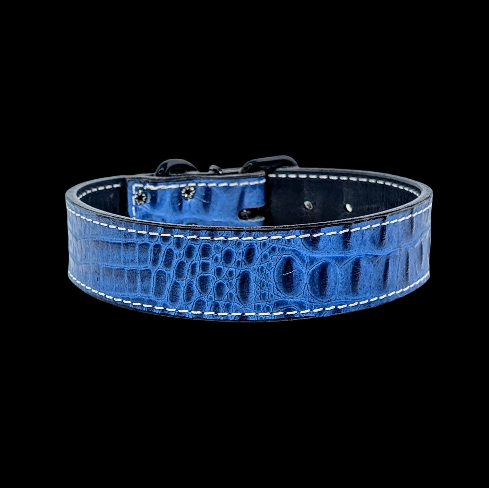 * 1.5" Wide Blue Croc Italian Leather Dog Collar 13.5"-17" Neck – Overstock Special