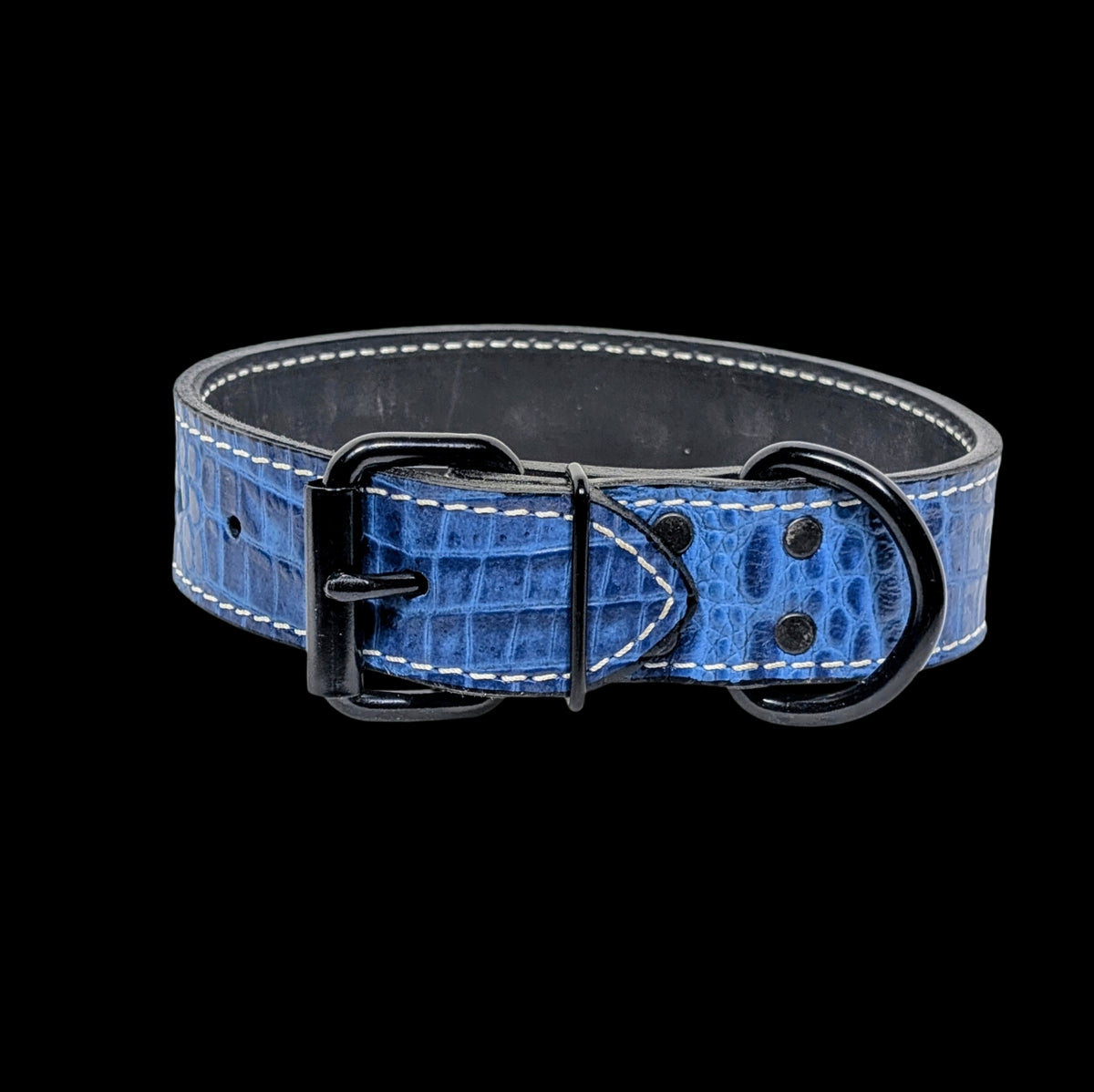 * 1.5" Wide Blue Croc Italian Leather Dog Collar 13.5"-17" Neck – Overstock Special