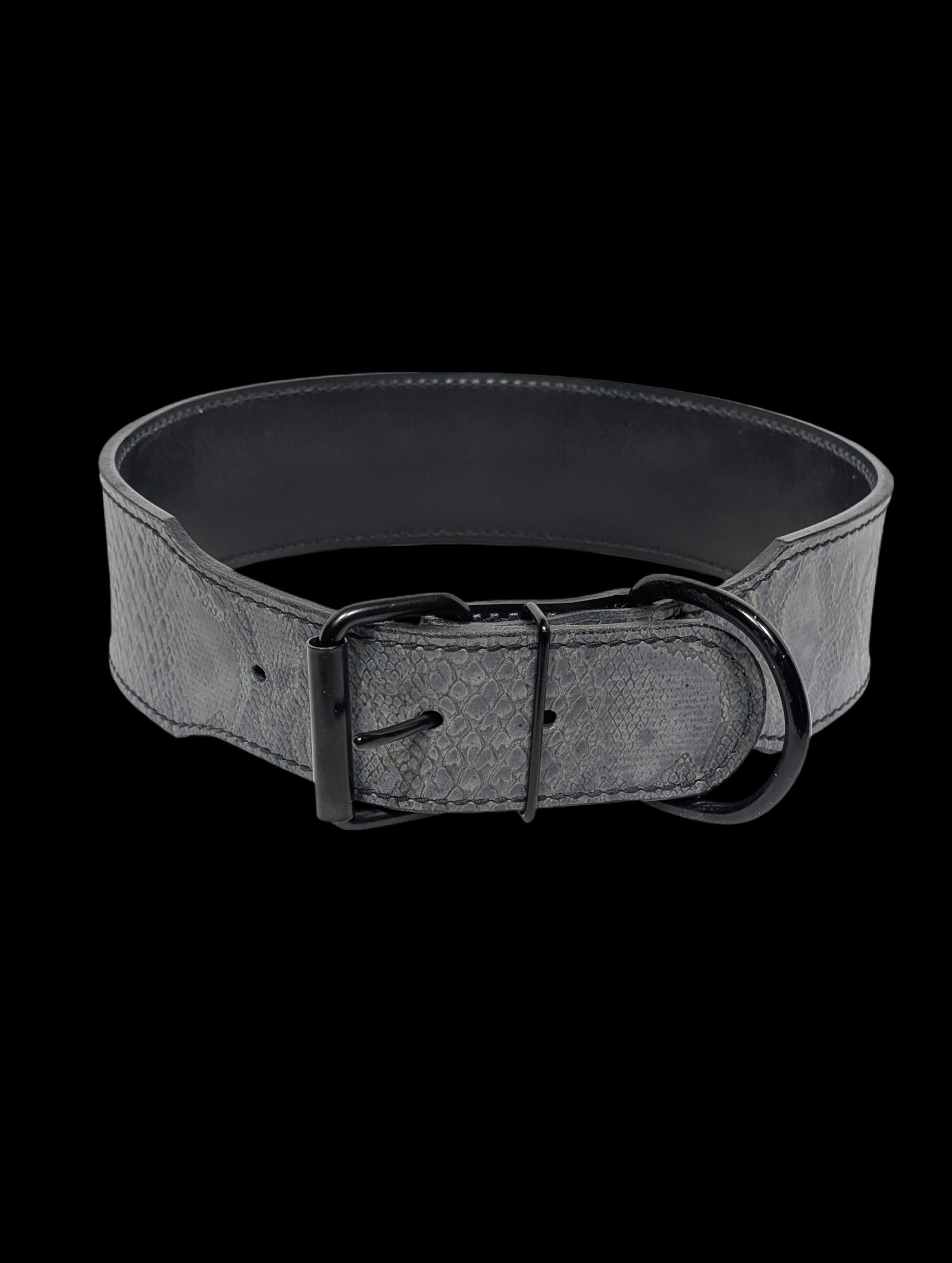 * 2.5" Wide Grey Python Full Grain Leather Dog Collar 25" - 28" Neck – Overstock Special
