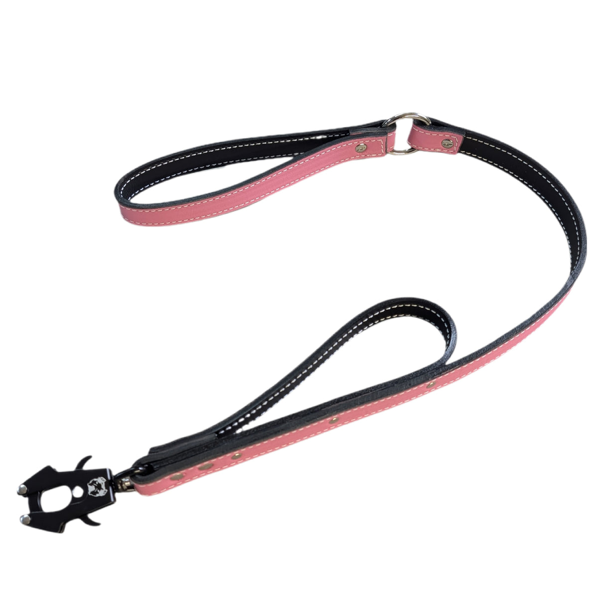 Dual Handle Leather Leash w/O-Ring Handle