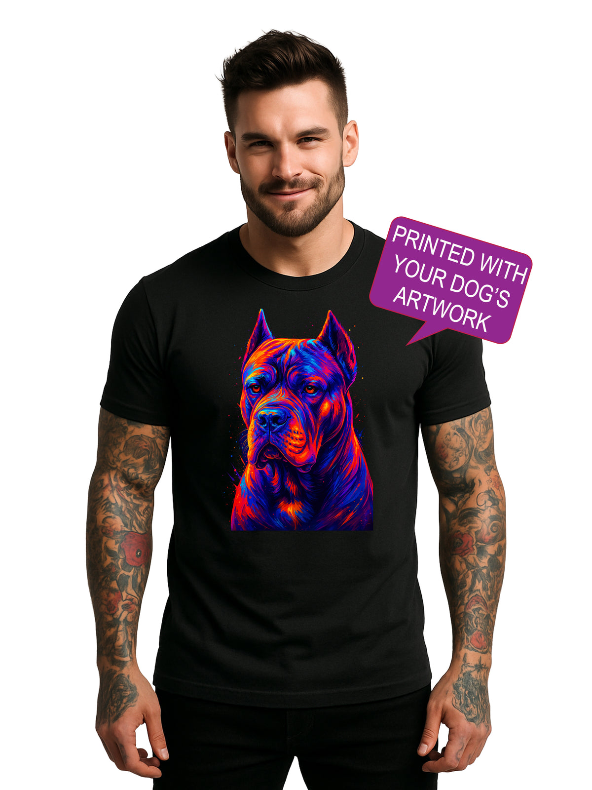 Custom Neon Pop Art Dog Portrait T-Shirt | Personalized Pet Art Tee by Pit Bull Gear