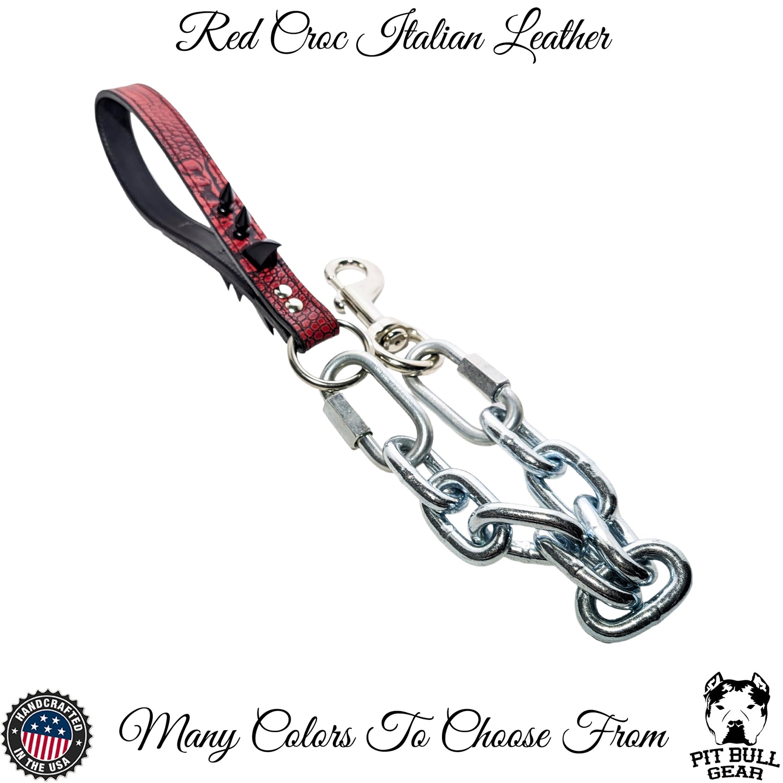 Spiked Leather Handle Super Heavy Silver Chain Lead #2 - 30"