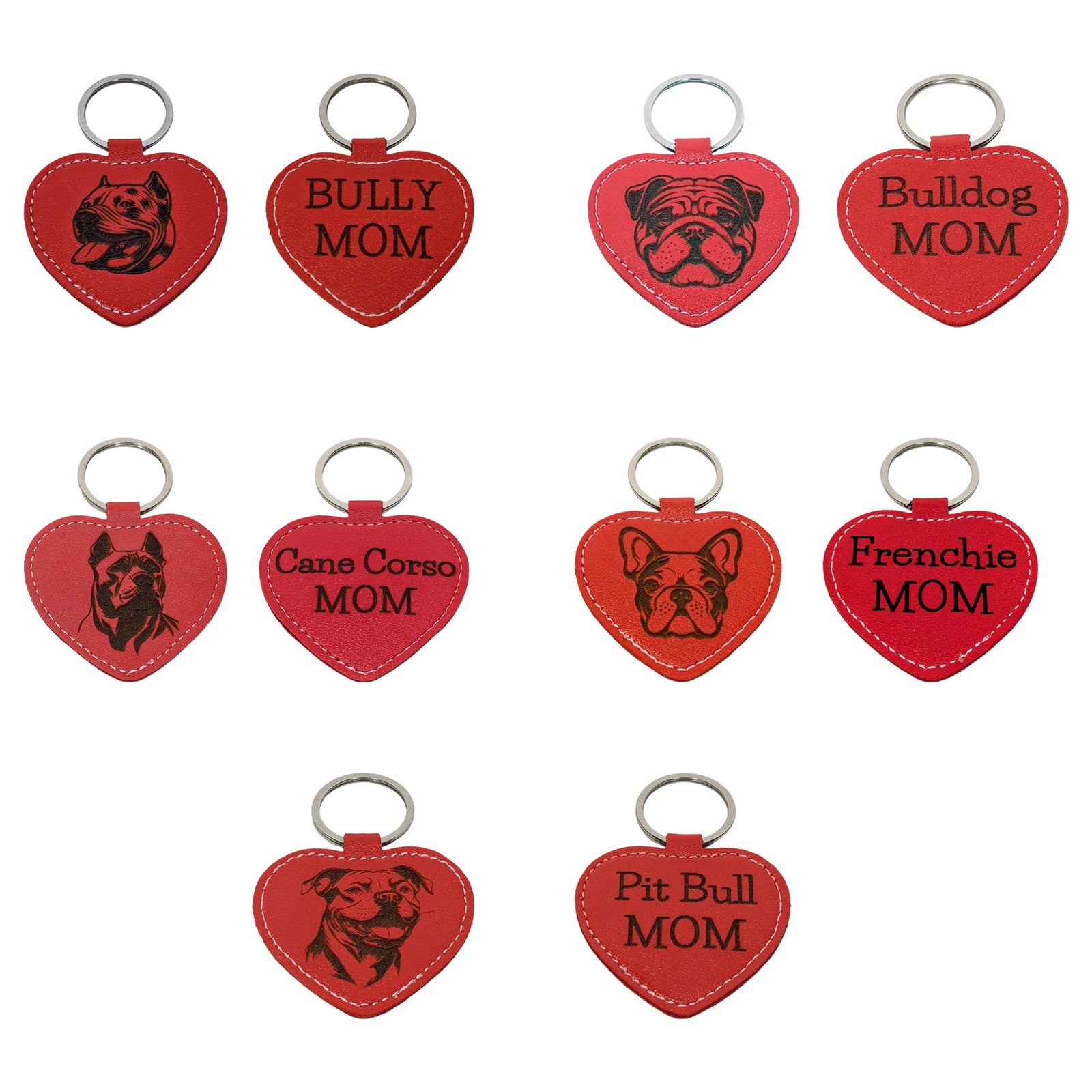 Breed Mom Leather Heart Keychains