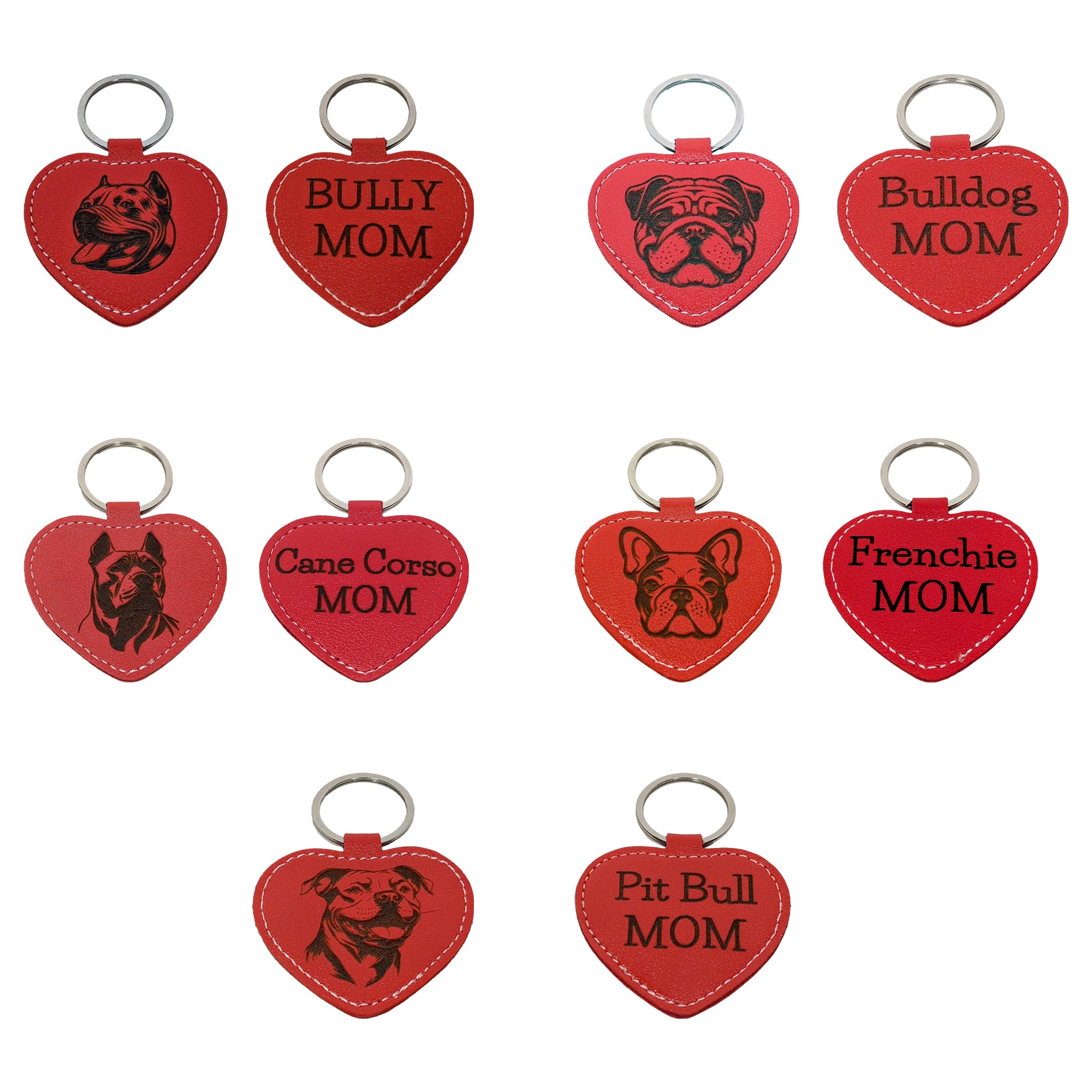 Breed Mom Leather Heart Keychains